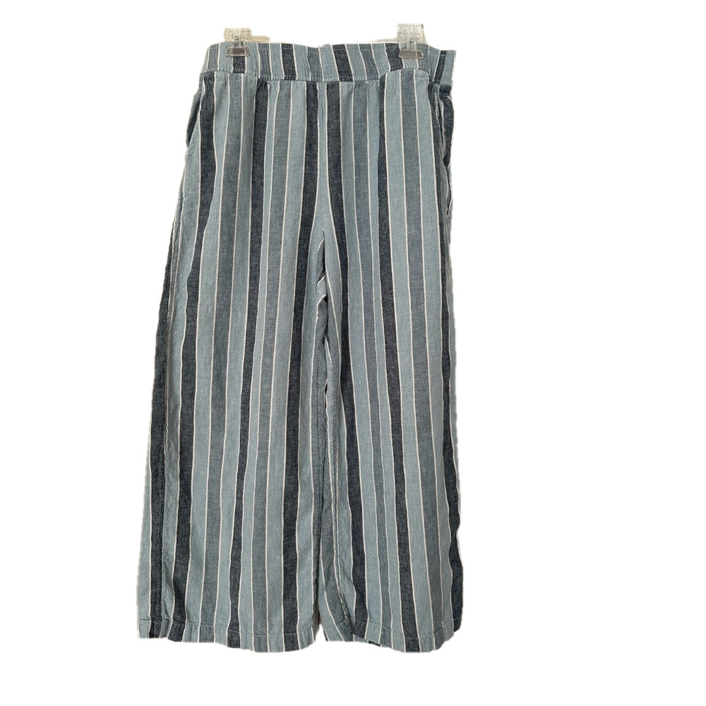 Wonderly Striped Crop Pants with Pockets Elastic Waist